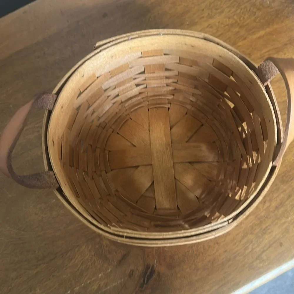Longaberger Woven Tan Basket with Leather Handles!